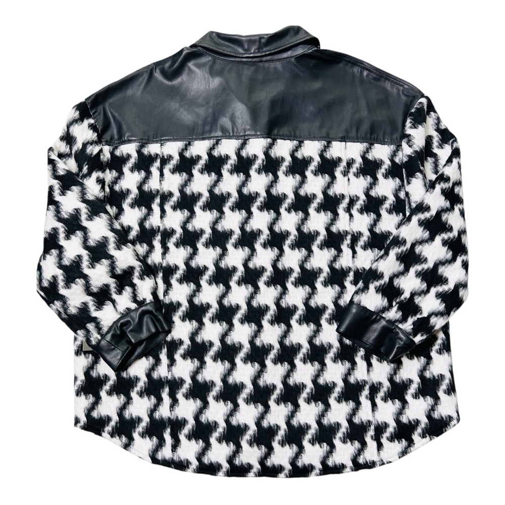 Vince Camuto Black/White Houndstooth Faux Leather Trim Button Down Shacket XL - Picture 5 of 15